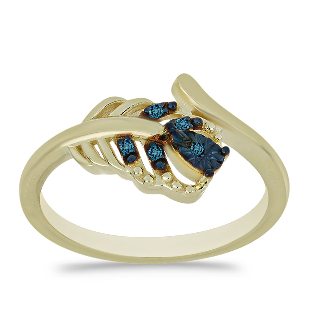 Inel din Argint 925 Placat cu Aur ( 2.63 grame ) cu Diamant Albastru 0.04 Carate 3 