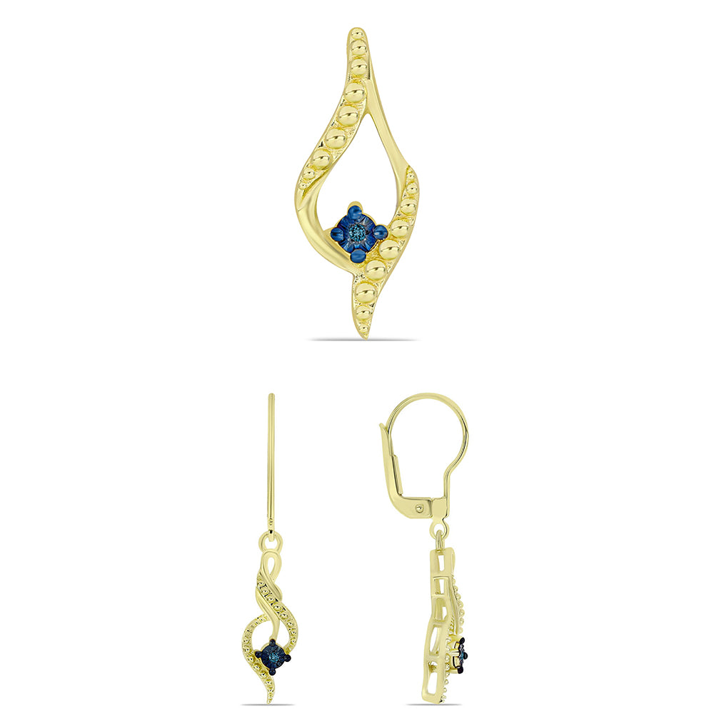 Set din Argint 925 Placat cu Aur ( 3.81 grame ) cu Diamant Albastru 0.02 Carate ( Cercei+Pandantiv )