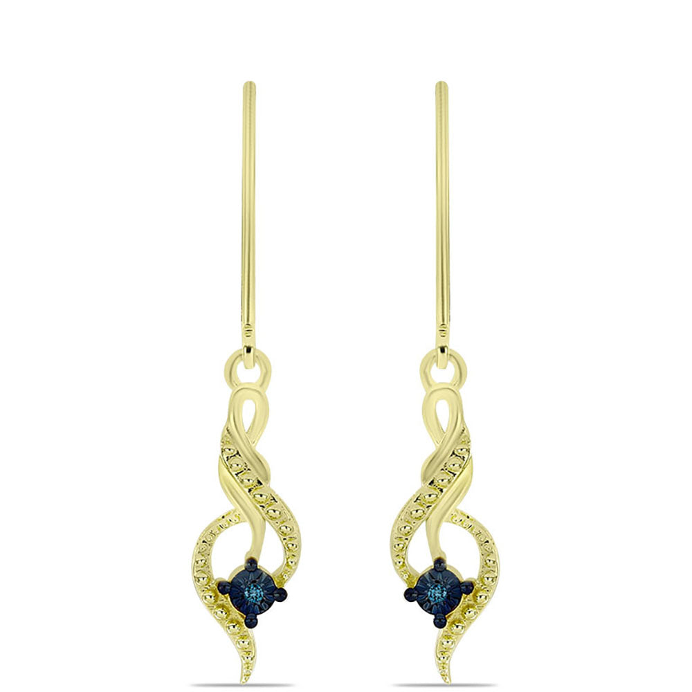 Set din Argint 925 Placat cu Aur ( 3.81 grame ) cu Diamant Albastru 0.02 Carate ( Cercei+Pandantiv ) 2 