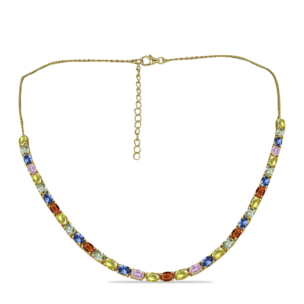 Colier din Argint 925 Placat cu Aur ( 12.76 grame ) cu Safir Rosebery Curcubeu 18.88 Carate 1 