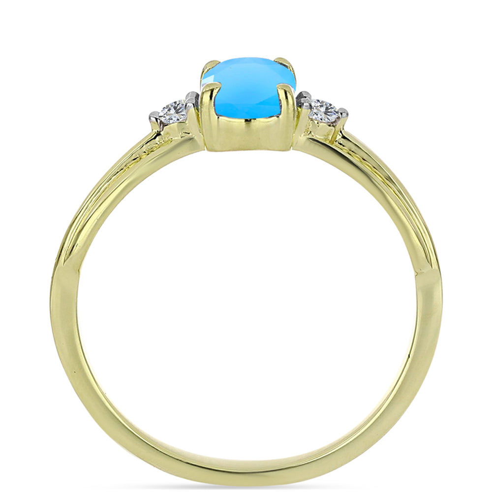 Inel din Argint 925 Placat cu Aur ( 2.18 grame ) cu Calcedonie de Apă și Topaz Alb 0.8 Carate