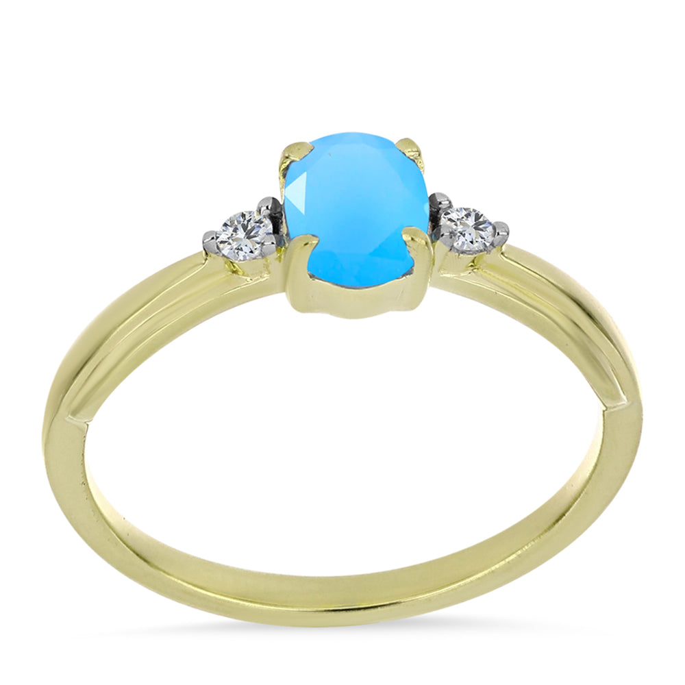 Inel din Argint 925 Placat cu Aur ( 2.18 grame ) cu Calcedonie de Apă și Topaz Alb 0.8 Carate