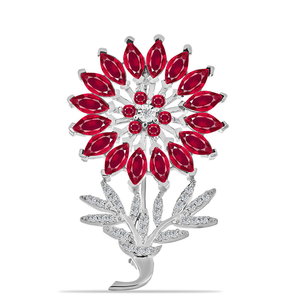 Broşă din Argint 925 ( 6.5 grame ) cu Rubin Malagasy și Diamant Alb 6.02 Carate 1 
