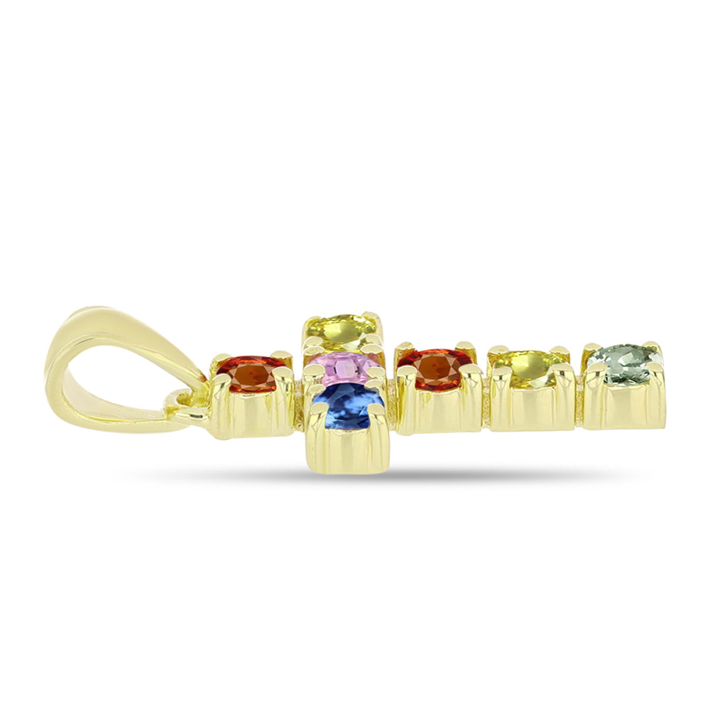 Cruce Pandantiv din Argint 925 Placat cu Aur ( 1.45 grame ) cu Safir Rosebery Curcubeu 0.85 Carate 2 