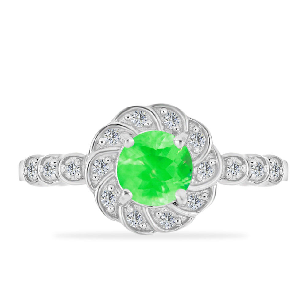 Inel din Argint 925 ( 2.45 grame ) cu Opal Hialit și Topaz Alb 0.78 Carate