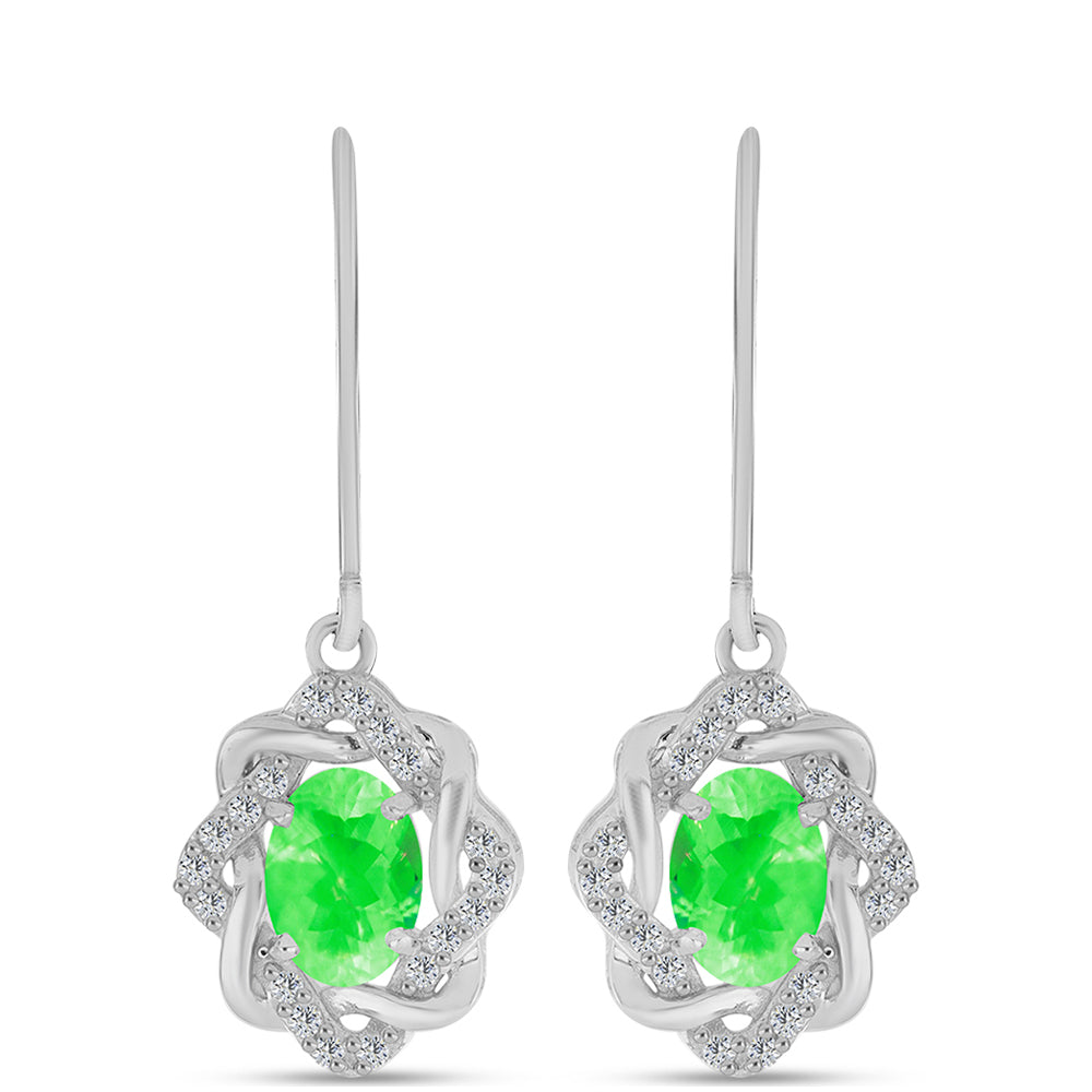 Cercei din Argint 925 ( 3.4 grame ) cu Opal Hialit și Topaz Alb 1.55 Carate 1 