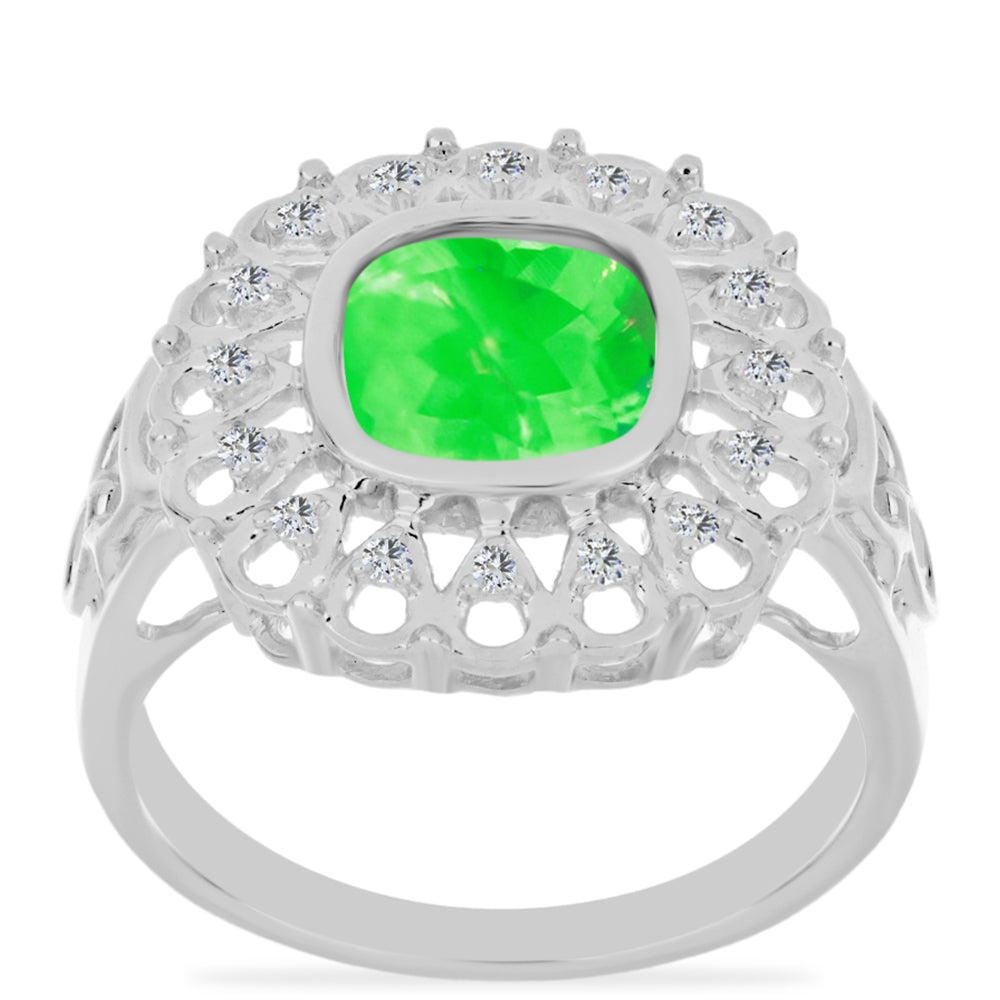 Inel din Argint 925 ( 4.07 grame ) cu Opal Hialit și Topaz Alb 1.3 Carate