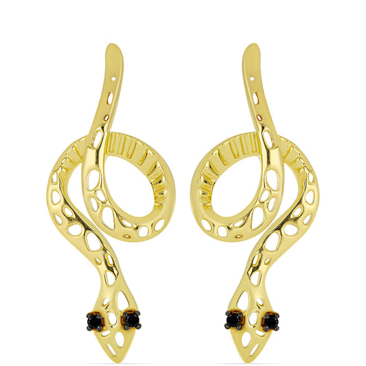 Cercei din Argint 925 Placat cu Aur ( 4.12 grame ) cu Spinel Negru 0.08 Carate