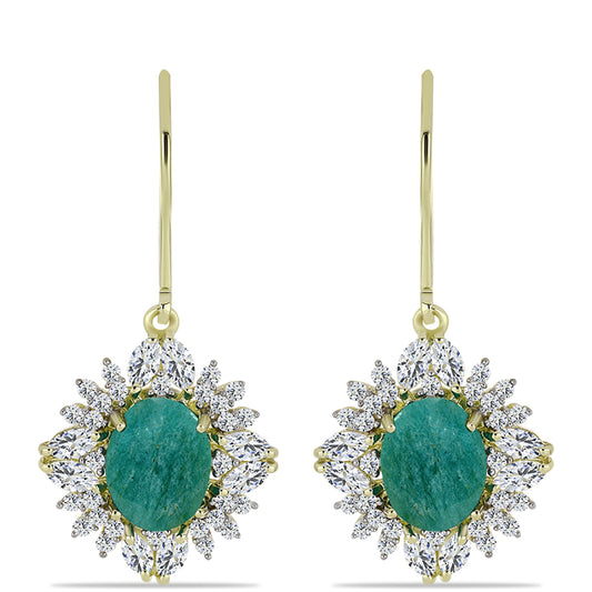 Cercei din Argint 925 Placat cu Aur ( 3.27 grame ) cu Amazonit și Topaz Alb 5.64 Carate
