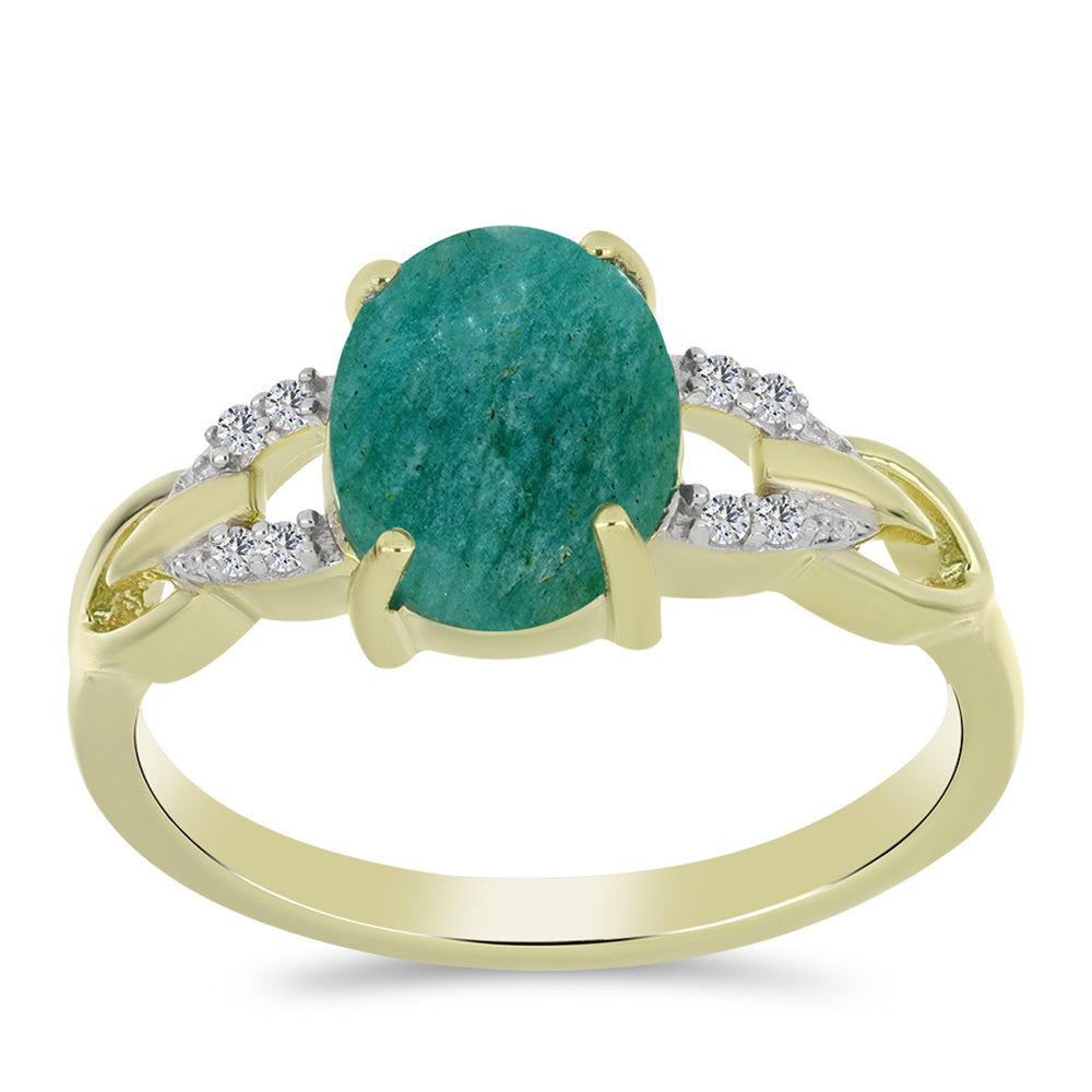 Inel din Argint 925 Placat cu Aur ( 2.54 grame ) cu Amazonit și Topaz Alb 2.22 Carate 3 