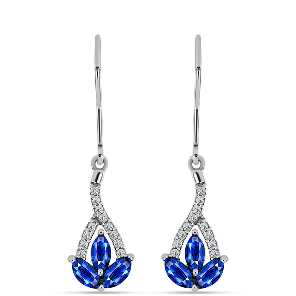 Cercei din Argint 925 ( 1.98 grame ) cu Safir Albastru Australian și Topaz Alb 1.6 Carate 1 