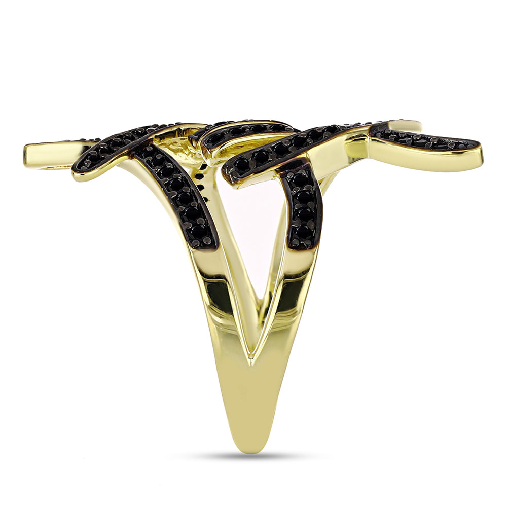 Inel din Argint 925 Placat cu Aur ( 4.1 grame ) cu Spinel Negru 0.7 Carate 4 