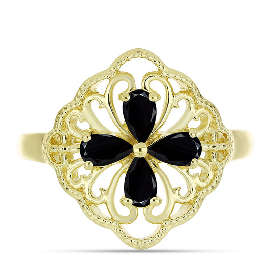 Inel din Argint 925 Placat cu Aur ( 3.09 grame ) cu Spinel Negru 1.14 Carate