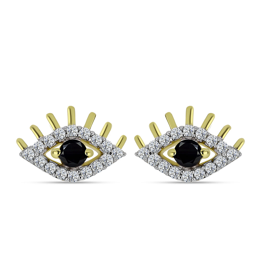 Cercei din Argint 925 Placat cu Aur ( 1.41 grame ) cu Spinel Negru și Topaz Alb 0.55 Carate