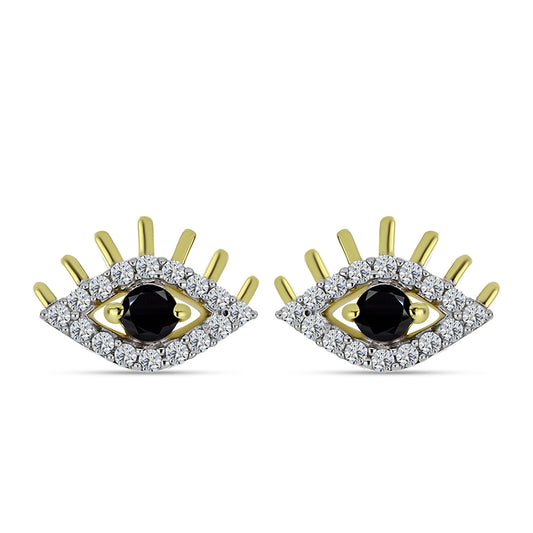 Cercei din Argint 925 Placat cu Aur ( 1.41 grame ) cu Spinel Negru și Topaz Alb 0.55 Carate