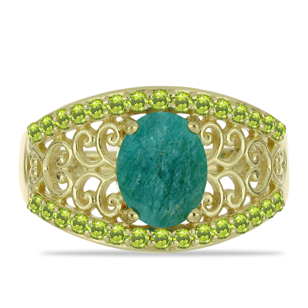 Inel din Argint 925 Placat cu Aur ( 3.94 grame ) cu Amazonit și Peridot Changbai 2.3 Carate 1 