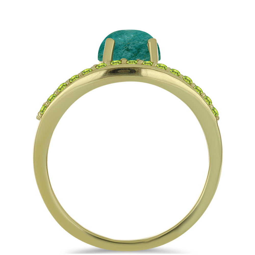 Inel din Argint 925 Placat cu Aur ( 3.94 grame ) cu Amazonit și Peridot Changbai 2.3 Carate 2 