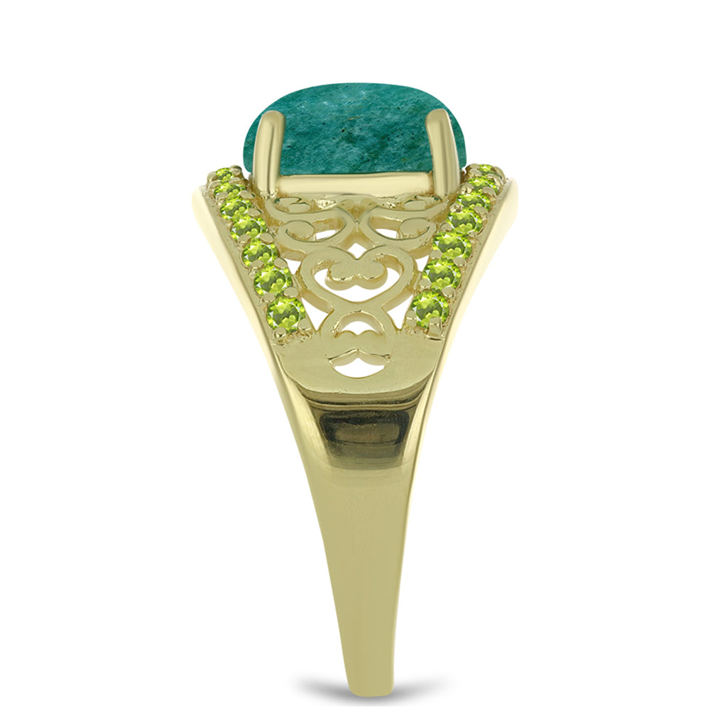 Inel din Argint 925 Placat cu Aur ( 3.94 grame ) cu Amazonit și Peridot Changbai 2.3 Carate 4 