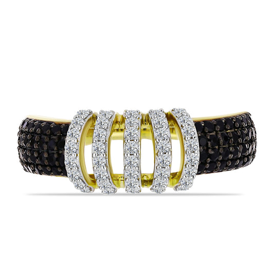 Inel din Argint 925 Placat cu Aur ( 3.35 grame ) cu Spinel Negru și Topaz Alb 1.17 Carate