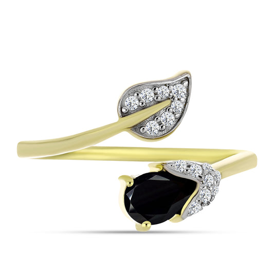 Inel din Argint 925 Placat cu Aur ( 3.03 grame ) cu Spinel Negru și Topaz Alb 0.79 Carate