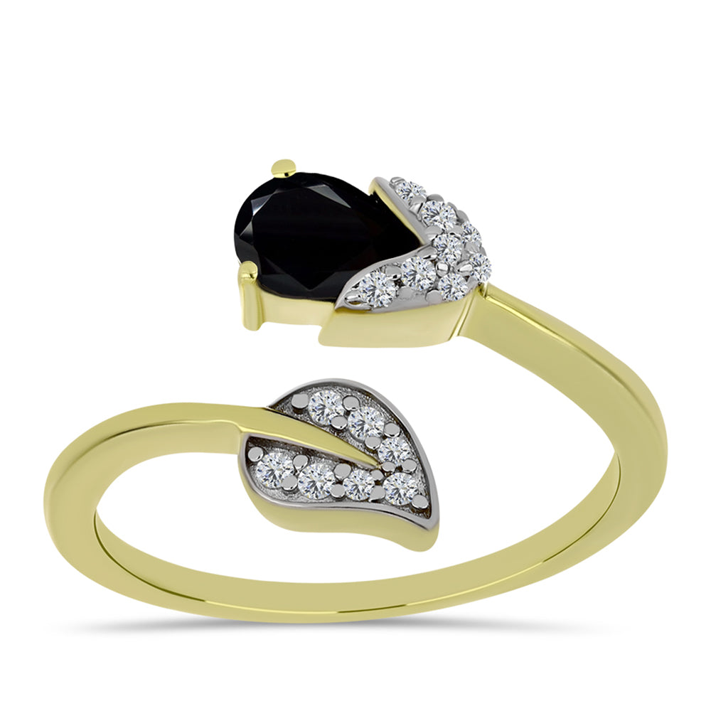 Inel din Argint 925 Placat cu Aur ( 3.03 grame ) cu Spinel Negru și Topaz Alb 0.79 Carate 3 