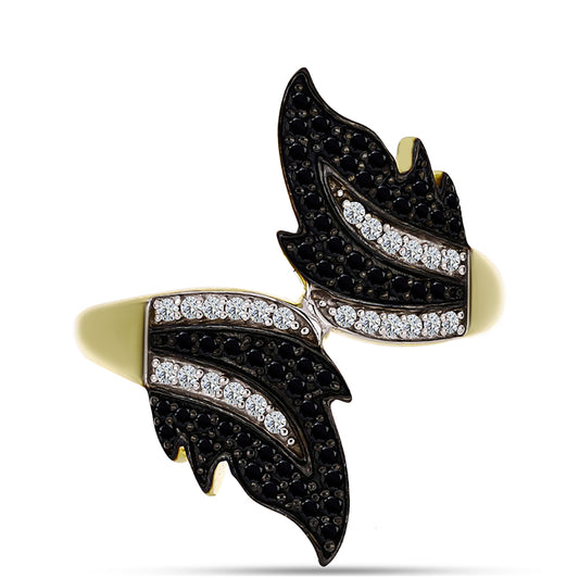 Inel din Argint 925 Placat cu Aur ( 3.88 grame ) cu Spinel Negru și Topaz Alb 0.62 Carate