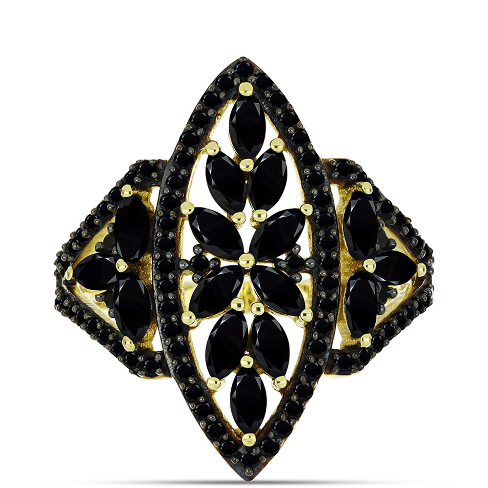 Inel din Argint 925 Placat cu Aur ( 3.91 grame ) cu Spinel Negru 2.36 Carate 1 