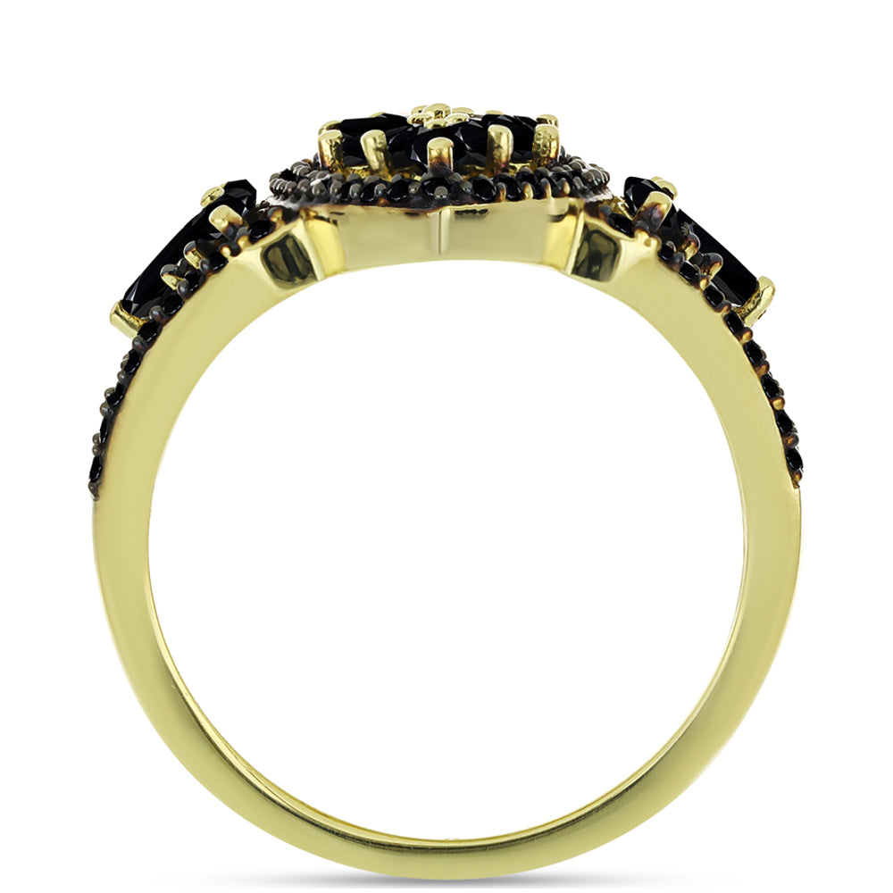 Inel din Argint 925 Placat cu Aur ( 3.91 grame ) cu Spinel Negru 2.36 Carate 2 