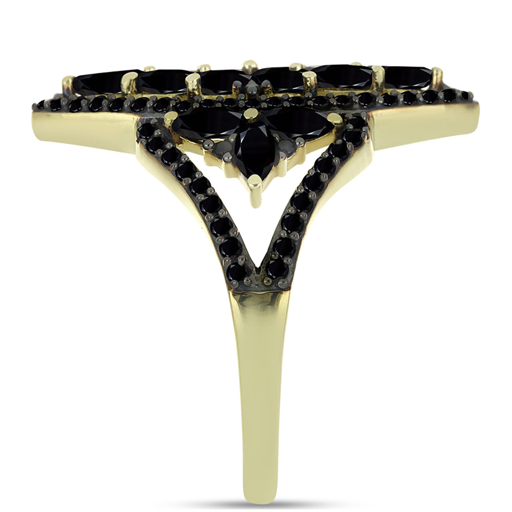 Inel din Argint 925 Placat cu Aur ( 3.91 grame ) cu Spinel Negru 2.36 Carate 4 