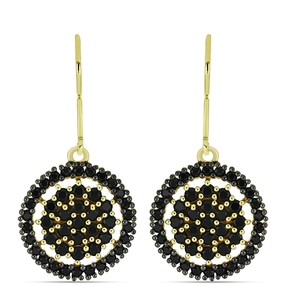 Cercei din Argint 925 Placat cu Aur ( 3.87 grame ) cu Spinel Negru 2.46 Carate 1 