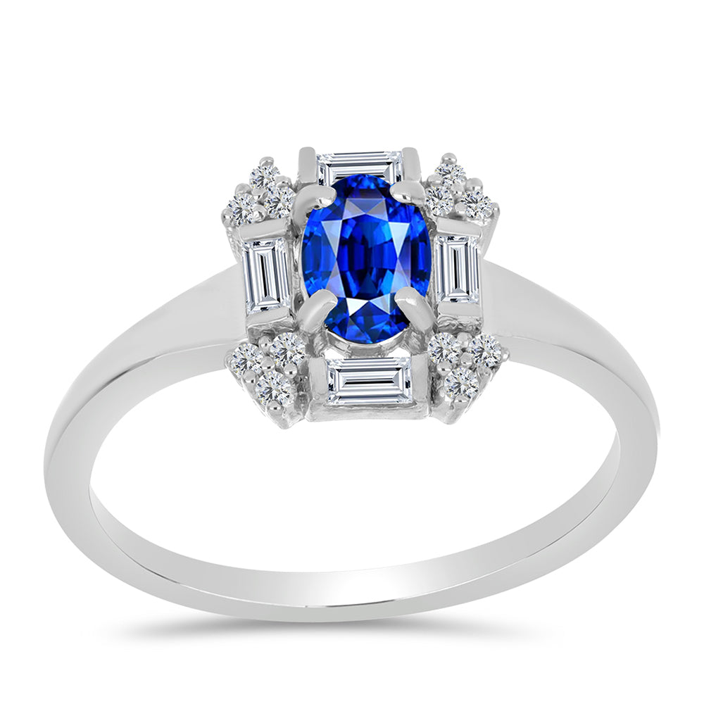 Inel din Argint 925 ( 2.1 grame ) cu Safir Albastru Australian și Zircon Alb 1.05 Carate 3 