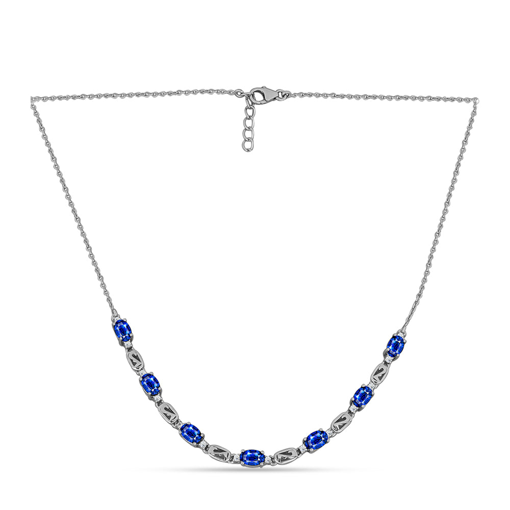 Colier din Argint 925 ( 6.12 grame ) cu Safir Albastru Australian și Topaz Alb 4.85 Carate 1 