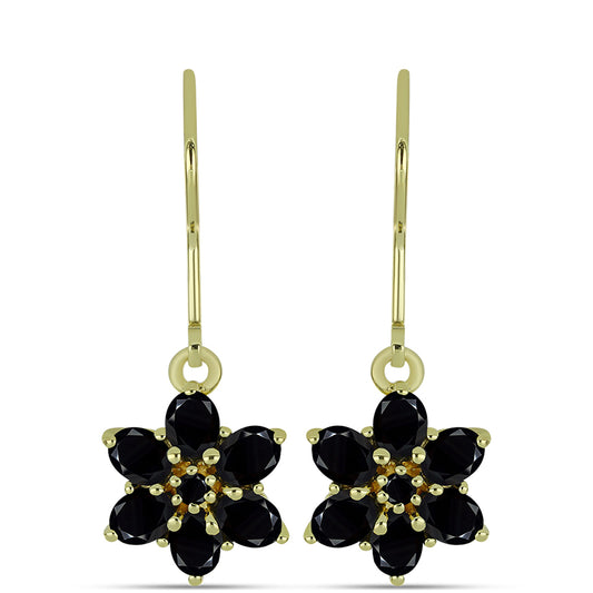 Cercei din Argint 925 Placat cu Aur ( 2.55 grame ) cu Spinel Negru și Topaz Alb 2.88 Carate