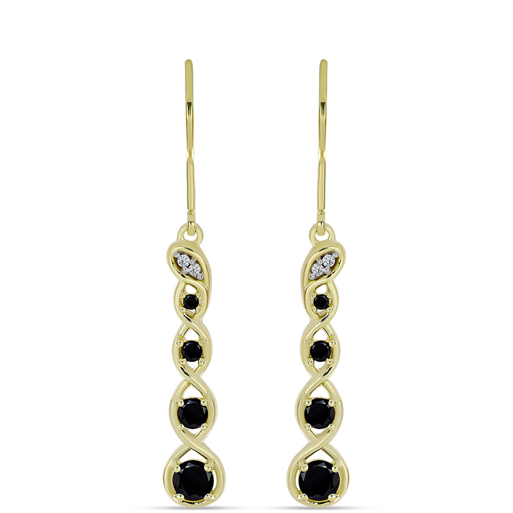 Cercei din Argint 925 Placat cu Aur ( 3.4 grame ) cu Spinel Negru și Topaz Alb 1.14 Carate 1 