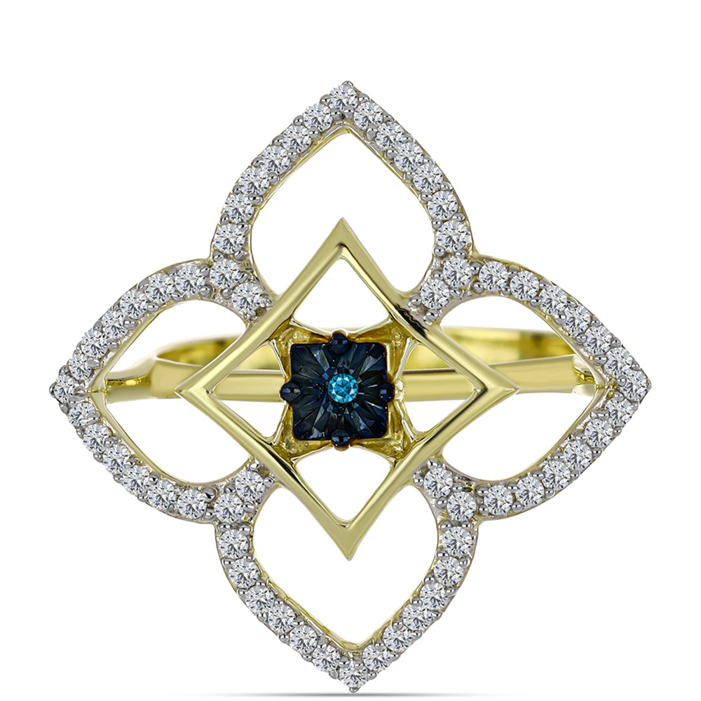 Inel din Argint 925 Placat cu Aur ( 3.29 grame ) cu Diamant Albastru și Topaz Alb 0.55 Carate 1 