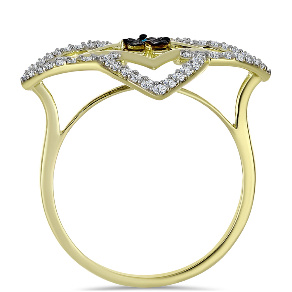 Inel din Argint 925 Placat cu Aur ( 3.29 grame ) cu Diamant Albastru și Topaz Alb 0.55 Carate 2 