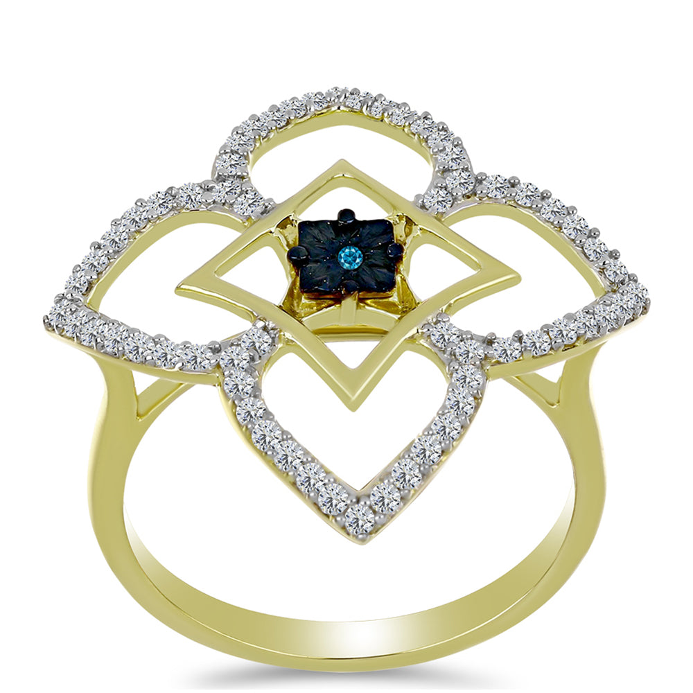 Inel din Argint 925 Placat cu Aur ( 3.29 grame ) cu Diamant Albastru și Topaz Alb 0.55 Carate 3 