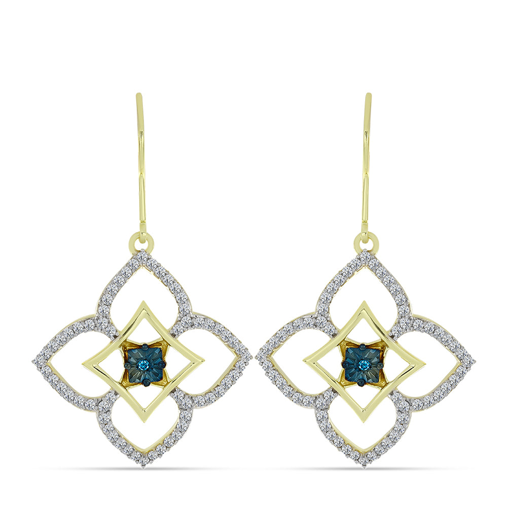 Cercei din Argint 925 Placat cu Aur ( 4.92 grame ) cu Diamant Albastru și Topaz Alb 1.68 Carate