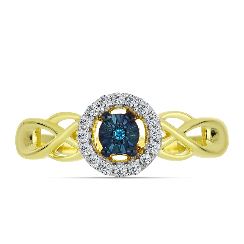 Inel din Argint 925 Placat cu Aur ( 2.38 grame ) cu Diamant Albastru și Topaz Alb 0.15 Carate 1 