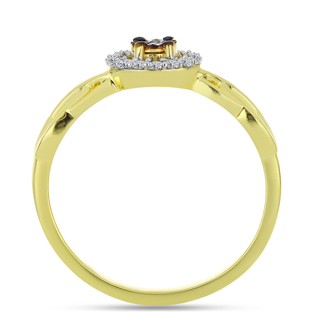 Inel din Argint 925 Placat cu Aur ( 2.38 grame ) cu Diamant Albastru și Topaz Alb 0.15 Carate 2 