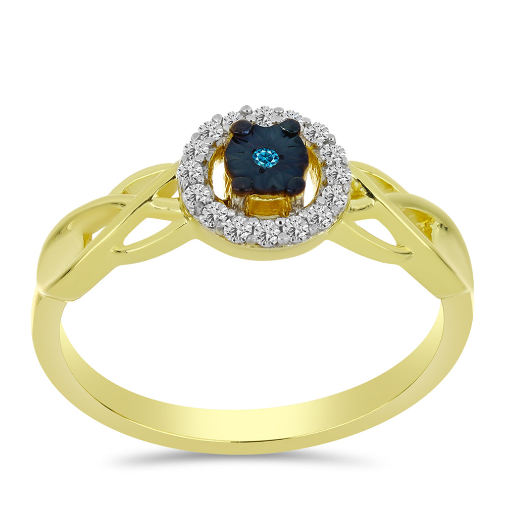 Inel din Argint 925 Placat cu Aur ( 2.38 grame ) cu Diamant Albastru și Topaz Alb 0.15 Carate 3 