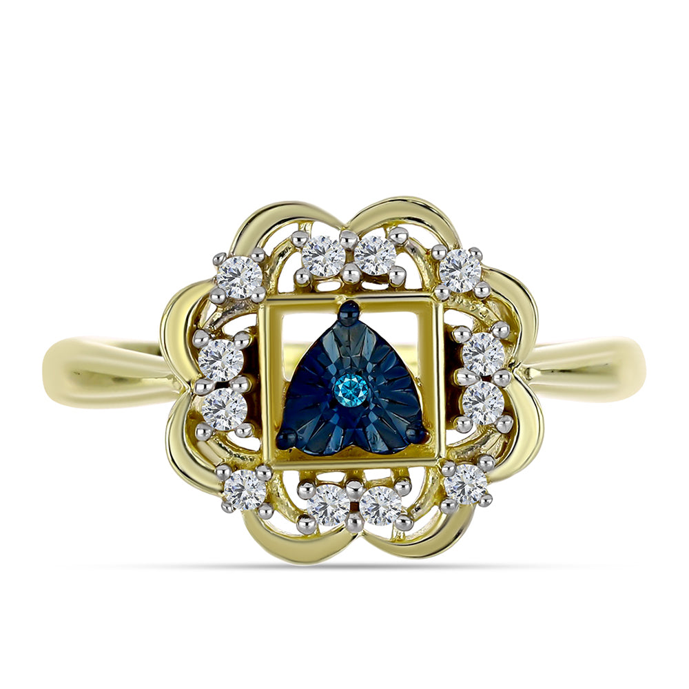 Inel din Argint 925 Placat cu Aur ( 3.03 grame ) cu Diamant Albastru și Topaz Alb 0.23 Carate 1 