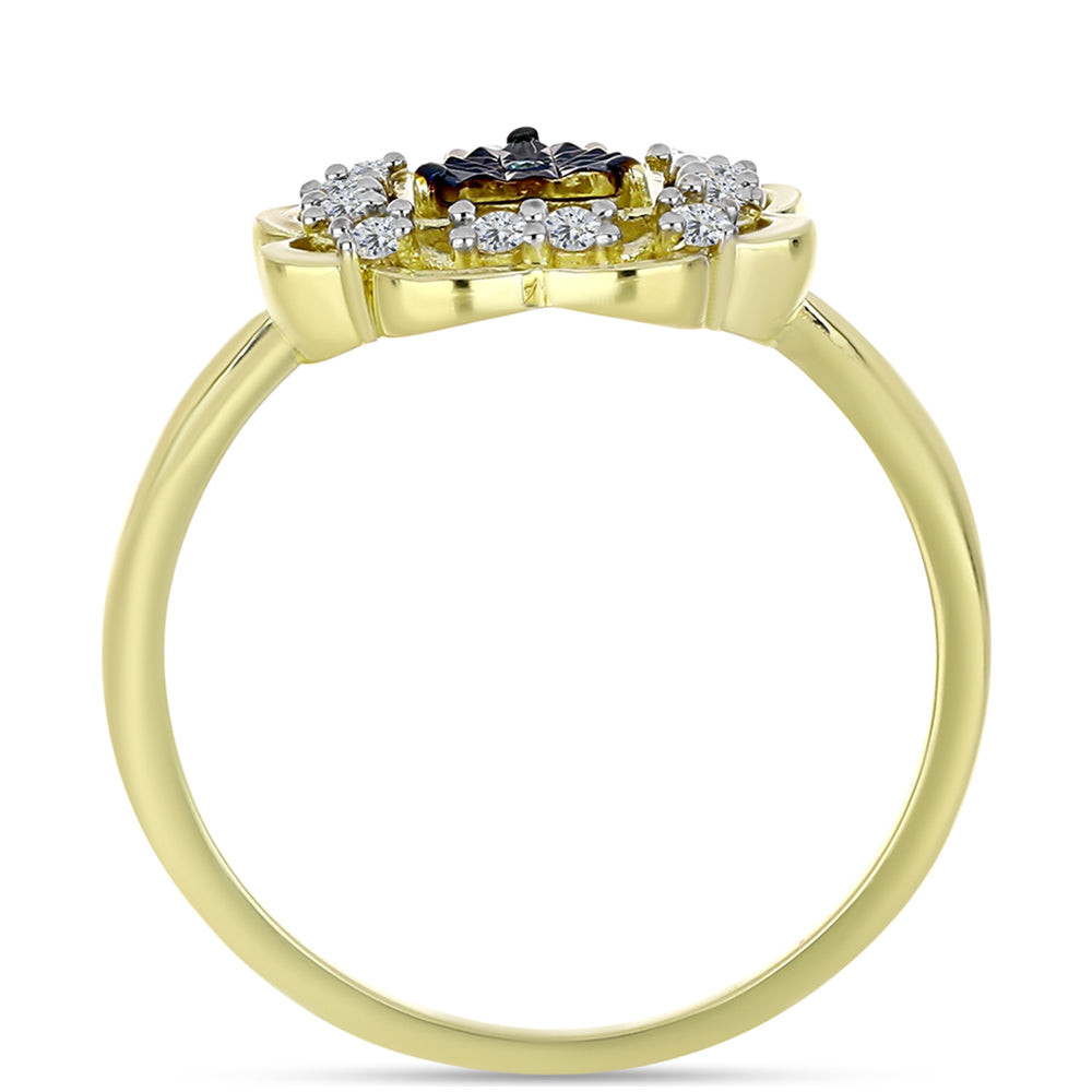 Inel din Argint 925 Placat cu Aur ( 3.03 grame ) cu Diamant Albastru și Topaz Alb 0.23 Carate 2 