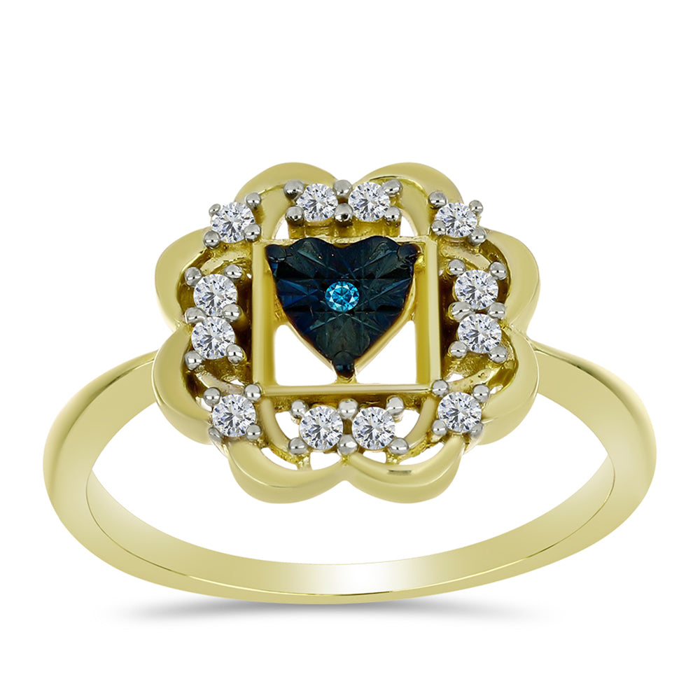 Inel din Argint 925 Placat cu Aur ( 3.03 grame ) cu Diamant Albastru și Topaz Alb 0.23 Carate 3 