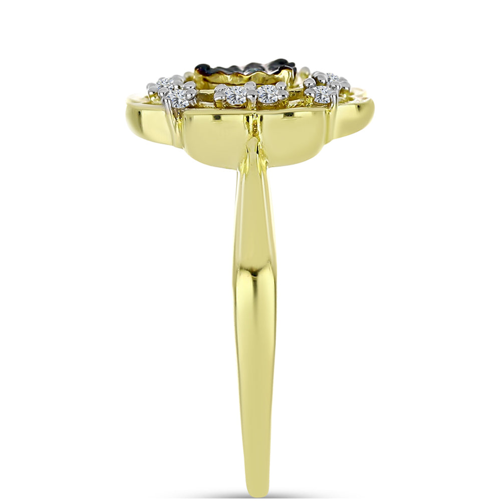 Inel din Argint 925 Placat cu Aur ( 3.03 grame ) cu Diamant Albastru și Topaz Alb 0.23 Carate 4 