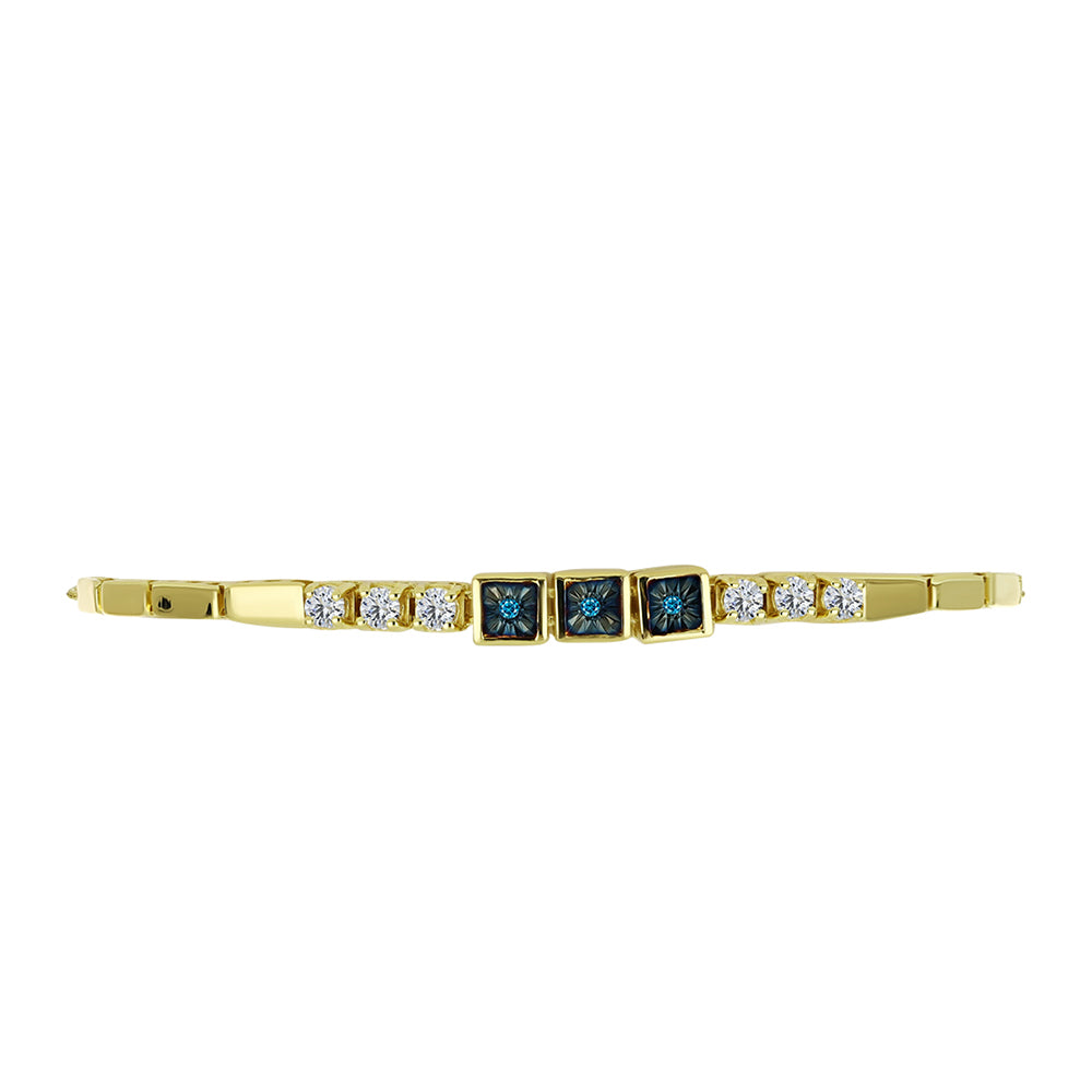 Brățară din Argint 925 Placat cu Aur ( 5.74 grame ) cu Diamant Albastru și Topaz Alb 0.82 Carate 2 