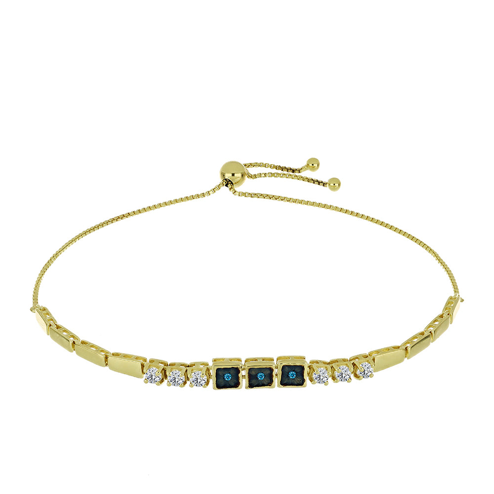 Brățară din Argint 925 Placat cu Aur ( 5.74 grame ) cu Diamant Albastru și Topaz Alb 0.82 Carate 1 