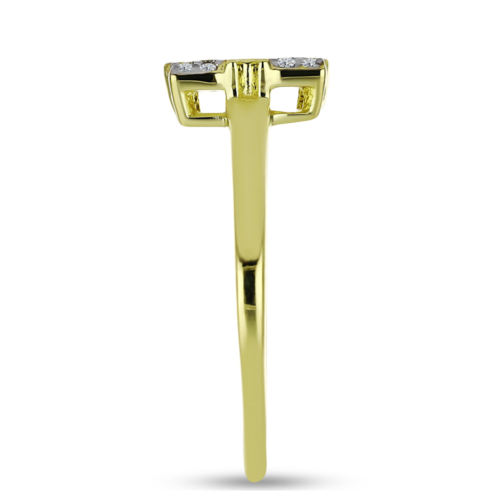 Inel din Argint 925 Placat cu Aur ( 2.56 grame ) cu Diamant Albastru și Topaz Alb 0.12 Carate 4 