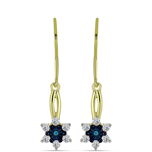 Cercei din Argint 925 Placat cu Aur ( 2.25 grame ) cu Diamant Albastru și Topaz Alb 0.51 Carate