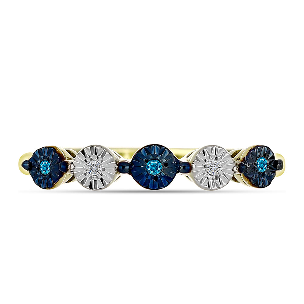 Inel din Argint 925 Placat cu Aur ( 2.13 grame ) cu Diamant Albastru și Topaz Alb 0.04 Carate 1 